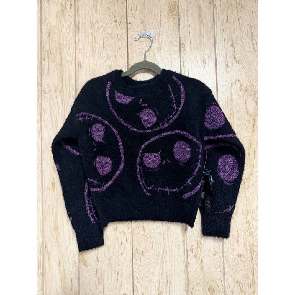 The Nightmare Before Christmas Girls Graphic Eyelash Glitter Sweater